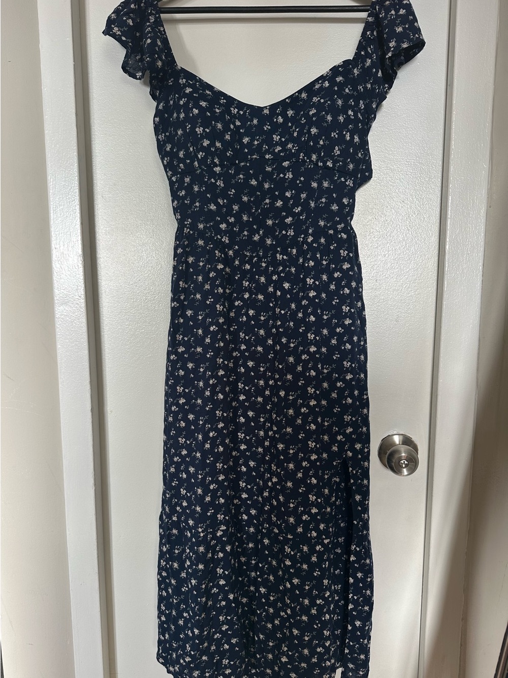 Hollister Navy Floral Lace-Up Midi Dress